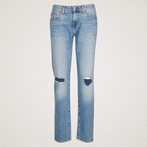 7 For All Mankind Low Straight Leg Distressed Jeans in Rose Avenue Light Wash 29 - Picture 11 of 11